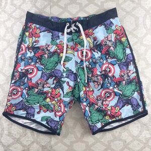 Marvel Avengers Comic Print Swim Trunks Mens Large Hulk Iron Man Captain America